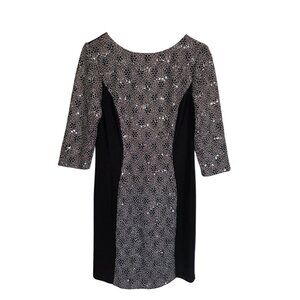 Alex Evenings Petite Black Sequins Stretch Floral Lace Midi Shift Stretch 10P